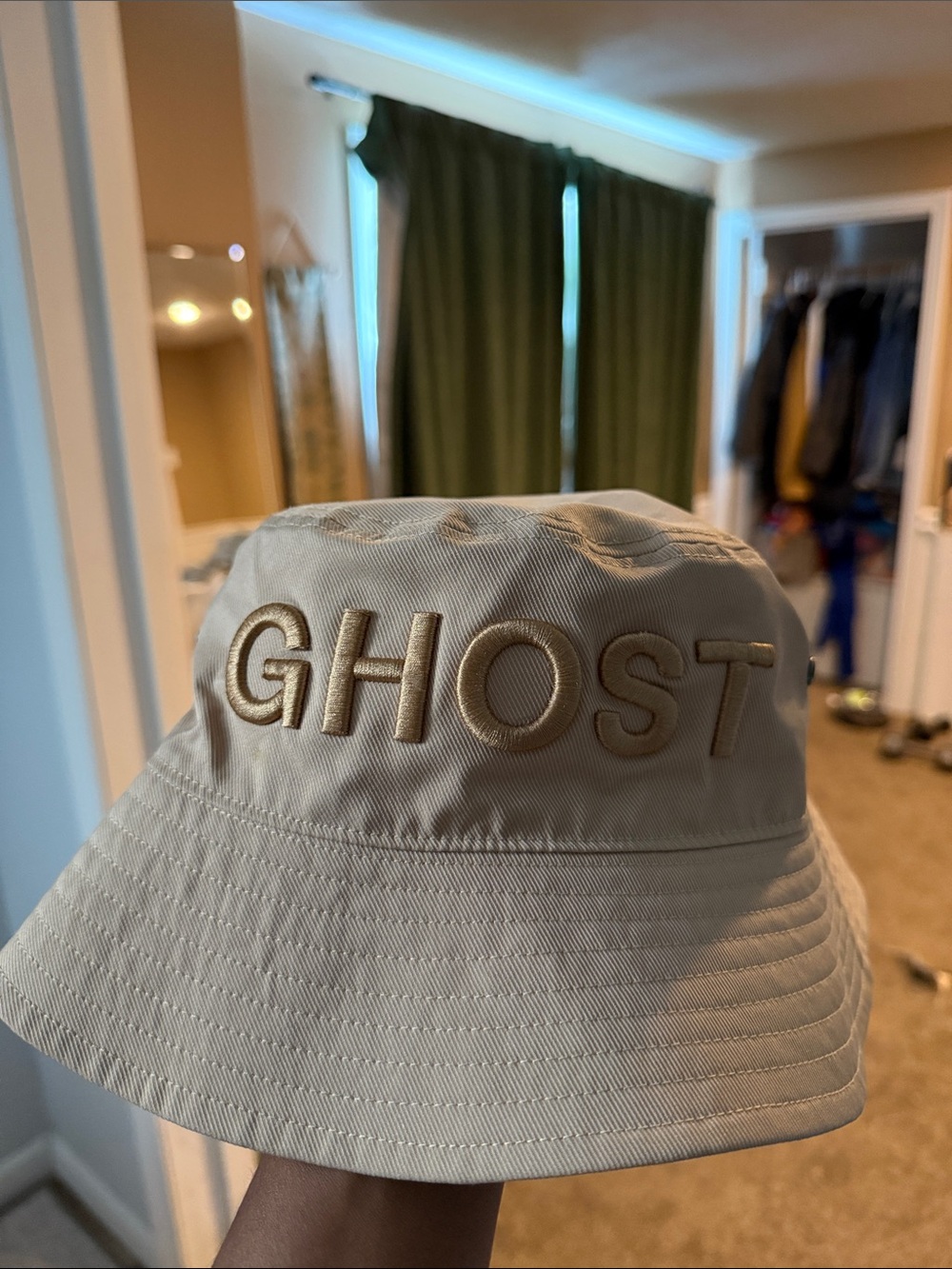 GHOST Embroidered Cream Bucket Hat